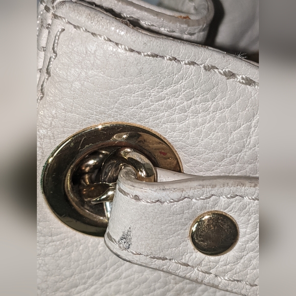 Michael Kors Ivory Leather Purse Gold Metal Chain Shoulder Bag Jet Set Tote Crea - Picture 12 of 15